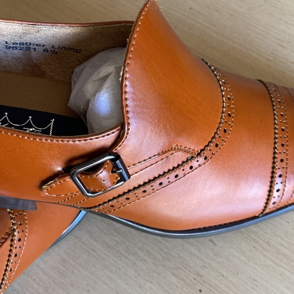 NWT Mens formal slip on leather lining cognac tan dress shoes - Picture 2 of 10